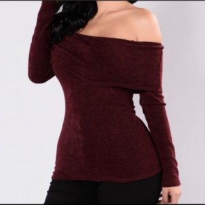 FN Off Shoulder Maroon Sweater Shirt